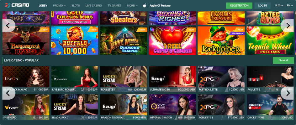22Casino Website